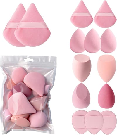Complete Set van 14 Make-up Sponzen voor Vloeibare Foundation, Crème en Poeder - Ideaal voor een Natuurlijke Afwerking en Perfecte Make-up Blending in Roze
