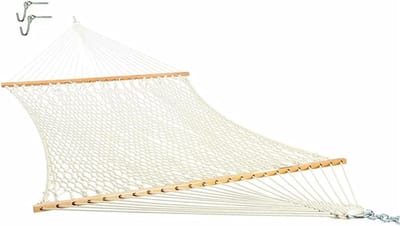 Draagbare Hangmat - Katoenen Schommel - Buiten Ontspannen - Houten Stokken - 260x30cm - Wit