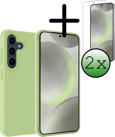 Hoesje Met 2x Screenprotector - Geschikt voor Samsung Galaxy S24 - Sterk & Shockproof - Back Cover - Siliconen Case - Telefoon Hoes - Groen
