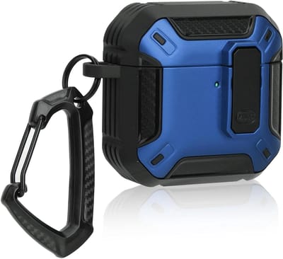 Hoes voor Airpods 4e generatie - Schokbestendige hoes met sleutelband - TPU-materiaal - Dubbellaags - LED-licht - Zwart/Blauw - Compatibel 2024