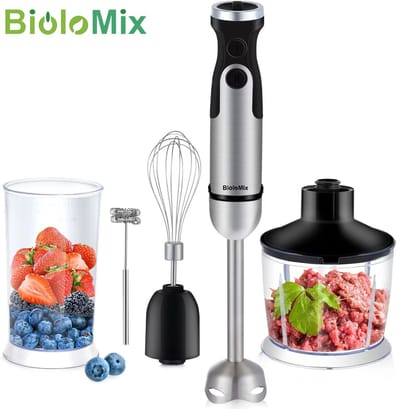 Deliqa 5 in 1 krachtige mixer - 1200 watt - zwart - smoothie maker - groentehakker - vleesmolen - blender - mixer - smoothie beker - BPA vrij - 6 snelheden + turbo functie - garde - met melk opschuimer