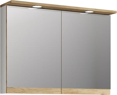 VCM Badspiegelschrank mit Beleuchtung und Steckdose – Spiegelschrank Bad mit 2 Türen und 2 Fächern – Badezimmerschrank hängend – H. 59 x B. 80 x T. 23 cm, Cosila