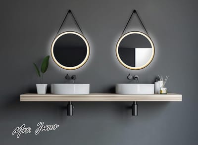 Mrs. Jones Ø 55 cm badkamerspiegel met verlichting - ronde spiegel met hoogwaardig aluminium frame - zwart/goud - neutraal wit .