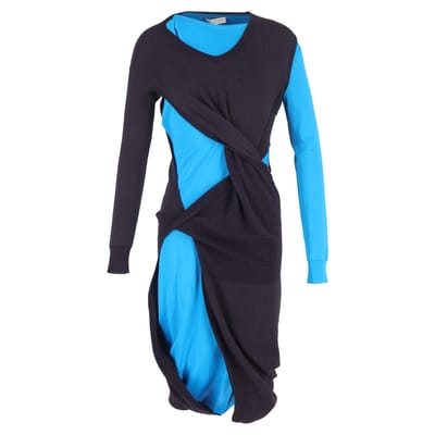 Bottega Veneta Deconstructed Midi Dress in Blue and Purple Polyamide