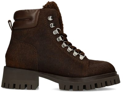 Sacha - Dames - Bruine veterlaarsjes met pony hair - Maat 36