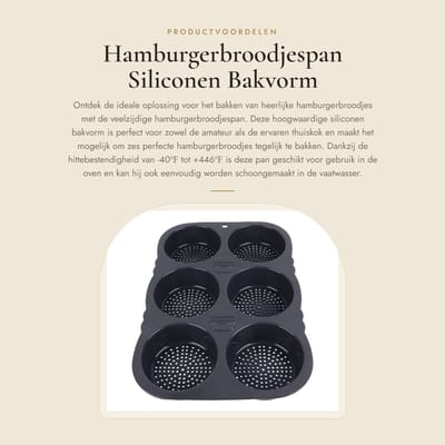 Dailygoods- Hamburgerbroodjespan met 6 Holtes - Broodvorm - Hittebestendig - Siliconen - Flexibel - Opvouwbaar - 34,5 x 23,5 x 4 cm