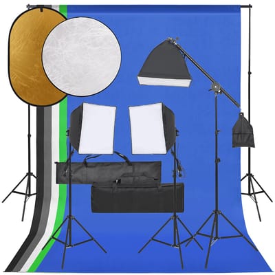 vidaXL - Fotostudioset - met - verlichtingsset, - achtergrond - en - reflector