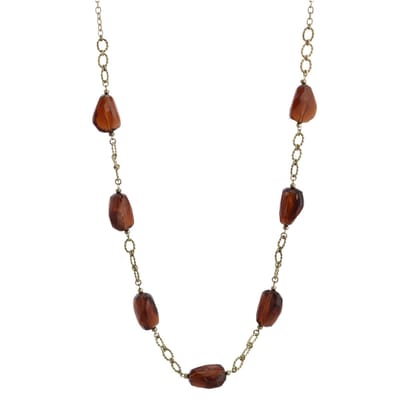 Behave - Lange ketting goudkleur met bruine kralen - Natuurstijl