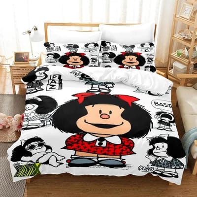 3D Print Mafalda Beddengoed Set Dekbedovertrek Bedset Dekbedovertrek Kussensloop Dekbed King Queen Size Jongens Volwassenen Beddengoedset 70x133cm 2pcs black
