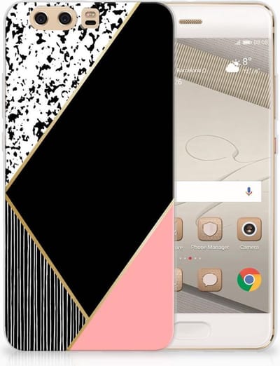 Huawei P10 Plus TPU Hoesje Zwart Roze Vormen