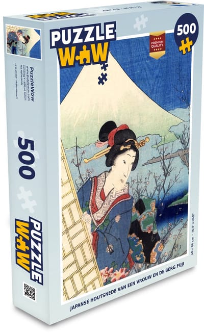 Puzzel Japanse houtsnede van een vrouw en de berg Fuji - Legpuzzel - Puzzel 500 stukjes
