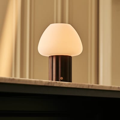 Tavellio Sophie Oplaadbare Tafellamp – H22 – Hout en Glas – Donkerbruin
