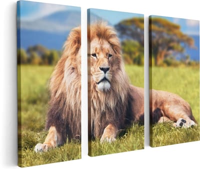 Artaza Canvas Schilderij Drieluik Leeuw - 120x80 - Foto Op Canvas - Canvas Print