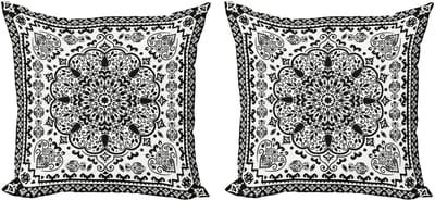 ABAKUHAUS – Kussenhoes 40x40 – Lace Paisley Zwart/Mehndi – 2-delig