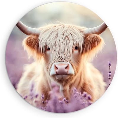 Saammp Muurcirkel Hout Schotse Hooglander Koe Portret - Dieren - Natuur - Ø 90 - Wandcirkel - Wanddecoratie Cirkel - muurdecoratie Woonkamer - Slaapkamer decoratie - Rond Schilderij