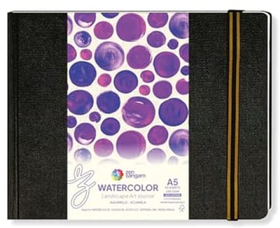 A5 Aquarel Art Journal Landschap 20% Katoen Koudgeperst - 50 Pagina's - 245 GSM - Zwart