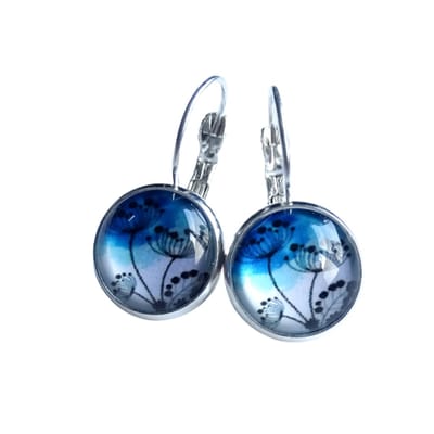 2 Love it Dandelion B - Oorbellen - Lengte 3 cm - Diameter 12 mm - Blauw - Wit - Zwart - Zilverkleurig