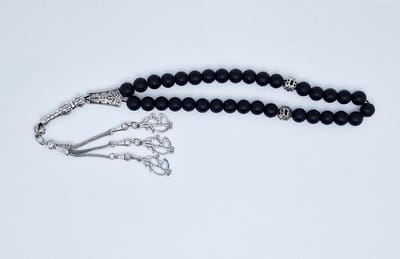 Handgemaakte tesbih "tasbih" natuursteen " Mat zwart onyx " - Aantal kralen 33 - Diameter kralen 10 MM - met metaal tassel "model 7" - Een mooi cadeau-idee