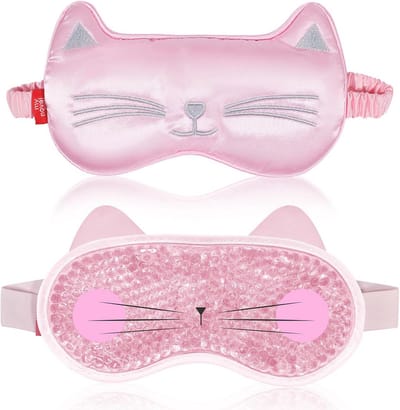 Oogmasker Set - Slaapmasker Gel - Ontspanning Ogen - Warm Koude Therapie - 2 Stuks - Roze Kat