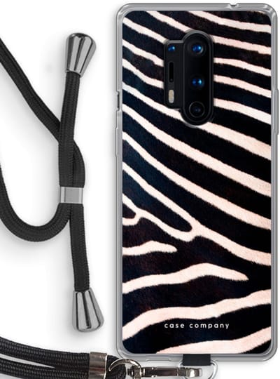 Case Company® - Hoesje met koord geschikt voor OnePlus 8 Pro hoesje met Koord - Zebra - Telefoonhoesje met Zwart Koord - Bescherming aan alle Kanten en Over de Schermrand