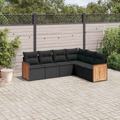vidaXL - 6-delige - Loungeset - met - kussens - poly - rattan - zwart