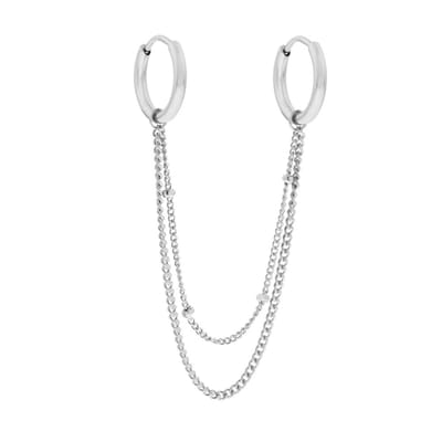 Essentialistics - Oorbellen one piece dubbel ring ketting effen en balletjes - Nikkelvrij - Zilverkleur - Stainless steel (verkleurt niet) - Kliksluiting