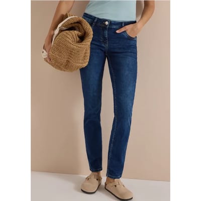 Jeans met Mid Waist-taille en Straight Leg-pijpen in casual pasvorm