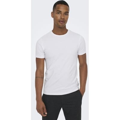 Only & Sons witte heren t-shirt   Ronde hals   Slim Fit   Korte mouw Wit XS
