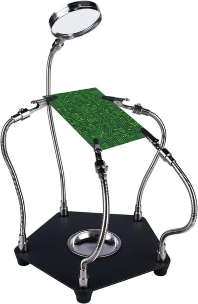 Derde hand soldeerhulp met loep en verlichting - Flexibele Klem met 4 Magnetische Armen voor Precisie Solderen