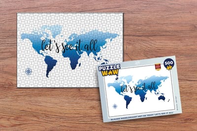 Puzzel Wereldkaart - Blauw - Kompas - Legpuzzel - Puzzel 500 stukjes