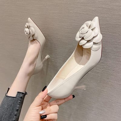 Pumps met puntige neus en stilettohakken Lente Nieuwe Feeënstijl Koreaanse Bloem Hoge Hakken Spot 40 gray