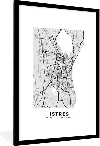 Fotolijst incl. Poster - Frankrijk - Plattegrond - Kaart - Istres - Stadskaart - 60x90 cm - Posterlijst