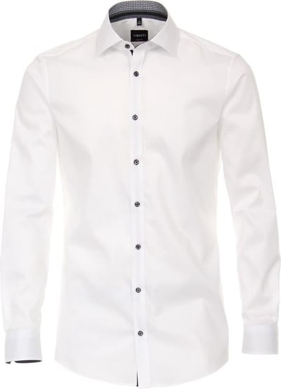 VENTI body fit overhemd - wit twill (zwart contrast) - Strijkvriendelijk - Boordmaat: 38