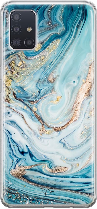 Hoesje geschikt voor Samsung Galaxy A51 - Marmer blauw goud - Soft Case - TPU - Marmer - Blauw - Mooie Telefoonhoesjes