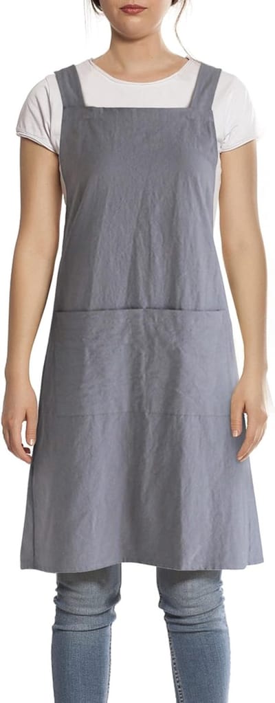 FBBULES Schort met Zak Katoen en Linen Unisex Japanse Stijl Apron voor Chef Keuken Koken Tuin Planten Crafting Workshop Bib voor Mannen en Vrouwen,Grijs