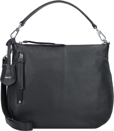 abro Leren Schoudertas Leather Adria Hobo Bag Juna Black / Nickel Zwart