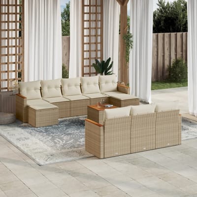 vidaXL - 11-delige - Tuinset - met - kussens - poly - rattan - beige