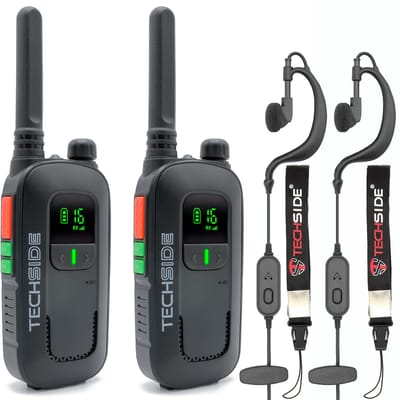 Techside TS-T2 Walkie-Talkie Set – Professionele Portofoons – PMR446 Vergunningsvrij – 16 Kanalen – VOX & Zaklamp – Zwart (Set van 2)