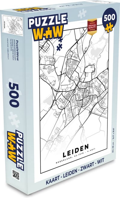 Puzzel Kaart - Leiden - Zwart - Wit - Legpuzzel - Puzzel 500 stukjes