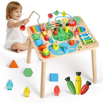 VEVOR Houten Activiteitentafel, Montessori Speelgoed, 13-in-1 Leertafel, Speeltafel en Activiteitentafel voor Kinderen vanaf 6 maanden, Ideaal Cadeau voor Verjaardagen, Kerstmis of Kinderdag, 6-36 maanden