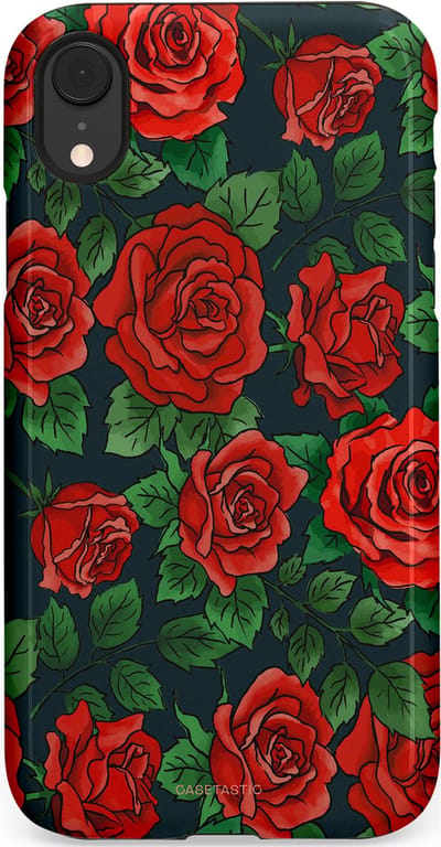 Casetastic Hoesje Geschikt voor Apple iPhone Xr - Stijlvolle Beschermende Duo-layer Case - Rozen rood