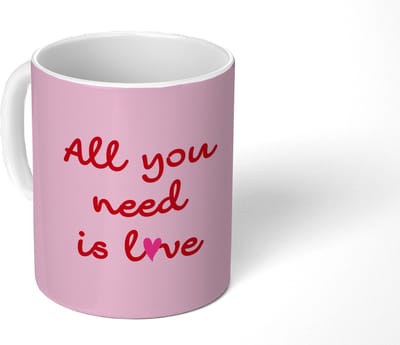 Mok - Koffiemok - Tekst - Roze - Love - Hart - Mokken - 350 ML - Beker - Koffiemokken - Theemok - Mok met Tekst