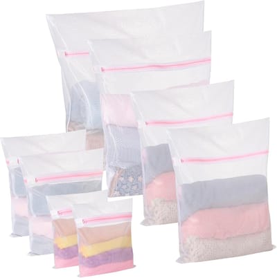 Lot of 8 Washing Nets for Washing Machine, with Zip, Laundry Bags, Reusable for Underwear, Socks, Baby Clothes (5 - ShopVlot