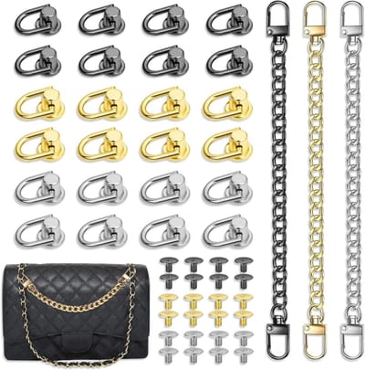 24 Stuks D-ring Rivets in 3 Kleuren met 3 Stuks Kettingen voor DIY Handtassen, Rugzakken en Telefoonhoezen