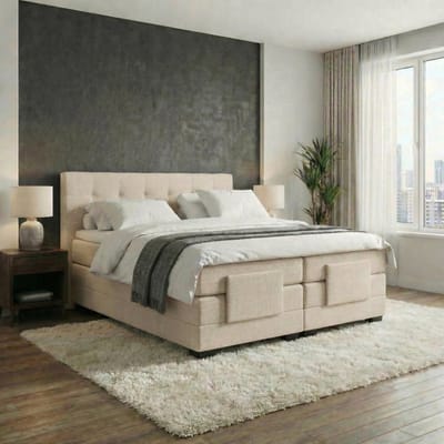 Anno 1588 Elektrische Boxspring LUXA - Pocketvering - Luxe Topper - Beige - 180x200 cm - Inclusief Montage + Dekbed en Kussens