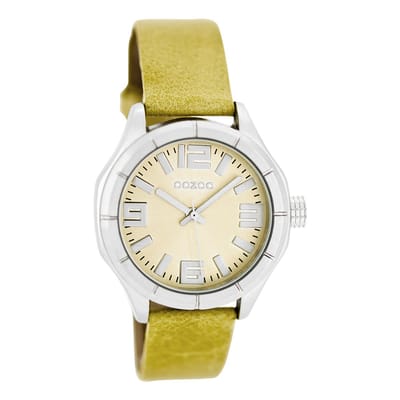 OOZOO Timepieces - Zilverkleurige horloge met beige leren band - C6200