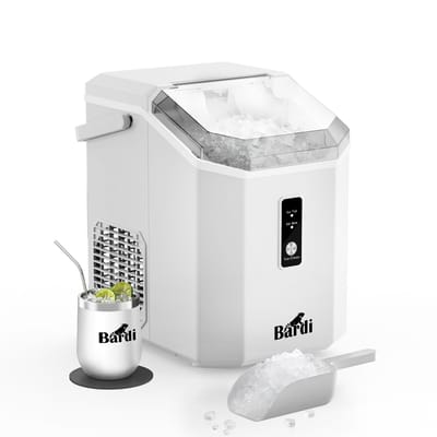 Bardi 1.1L - Nugget IJsblokjesmachine Square - Crushed Ice Maker met IJsschep - 15kg/24 uur - Ijsblokjesmaker - Met Luxe Thermosbeker - WIT