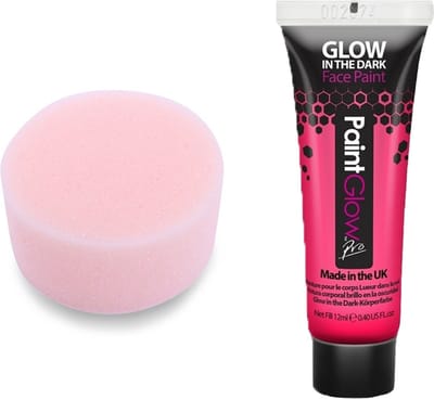 Paintglow Carnaval schmink setje - fluor roze met sponsje - Glow in the Dark - 10 ml - kind/volwassenen - Geeft licht in het donker
