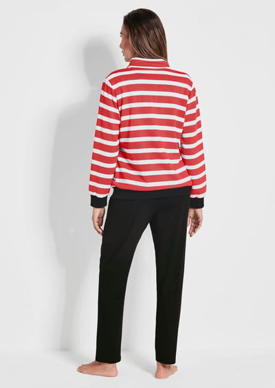 Vrijetijdspak met sportief streeppatroon - rood / wit / zwart - Gr. 19 van Goldner Fashion