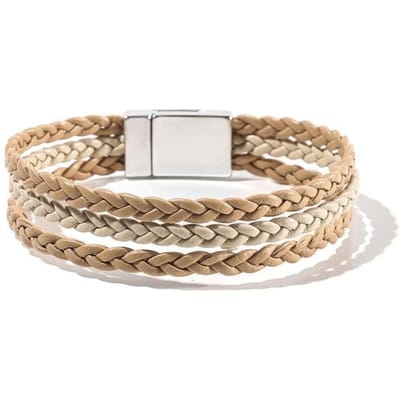 Bracelet 39 Styles Fait Main en Cuir Véritable pour Femmes Bracelet Charm Bracelet Manchette beige